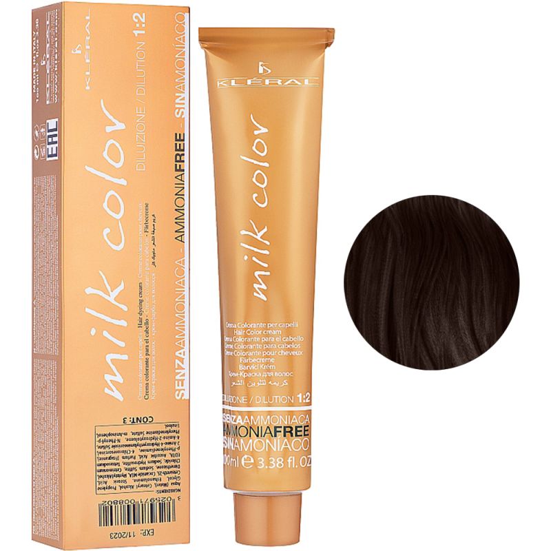 Безаммиачная крем-краска для волос Kleral System Milk Color 3.0 (темно-коричневый) 100 мл