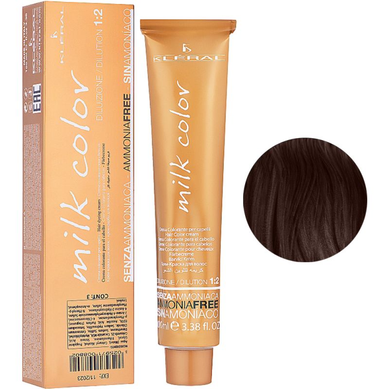 Безаммиачная крем-краска для волос Kleral System Milk Color 4.0 (средне коричневый) 100 мл