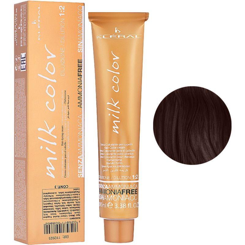 Безаммиачная крем-краска для волос Kleral System Milk Color 5.35 (светло-коричневый махагон) 100 мл