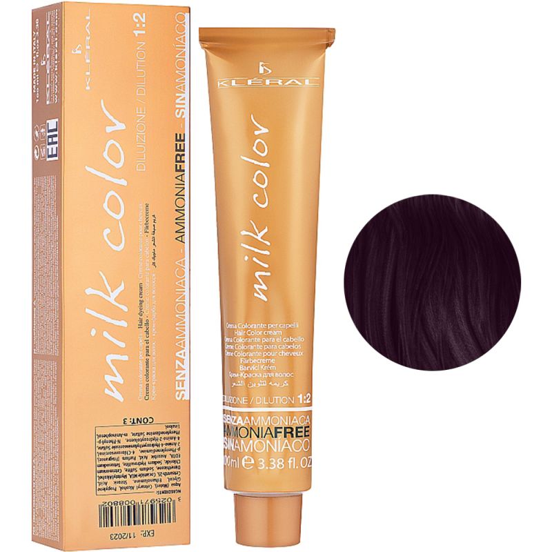 Безаміачна крем-фарба для волосся Kleral System Milk Color 5.77 (світло-коричневий фіолетовий) 100 мл