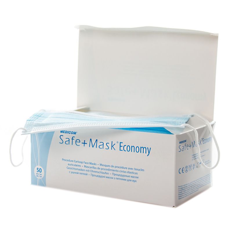 Маска защитная Medicom Safe + Mask Economy (голубой) 50 штук