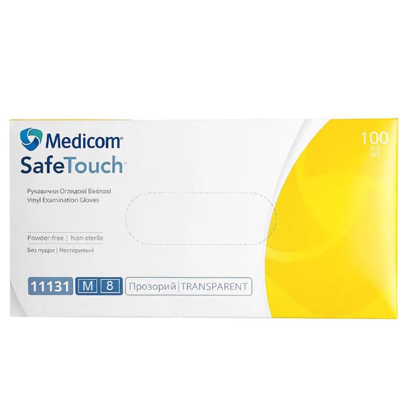 Перчатки виниловые без пудры Medicom SafeTouch M (прозрачные) 100 штук