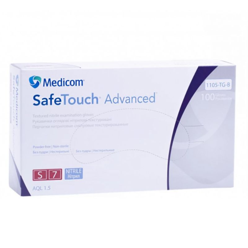 Рукавички нітрилові неопудрені Medicom SafeTouch Advanced Slim S (блакитний) 100 штук