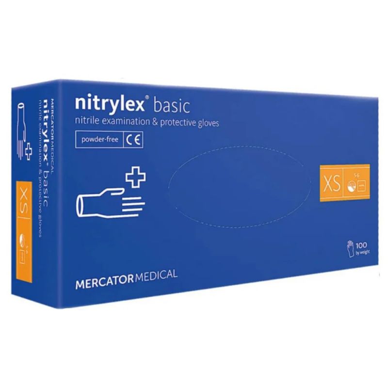 Нітрилові рукавички без пудри Mercator Medical Nitrylex Basic Complеte Blue XS 100 штук