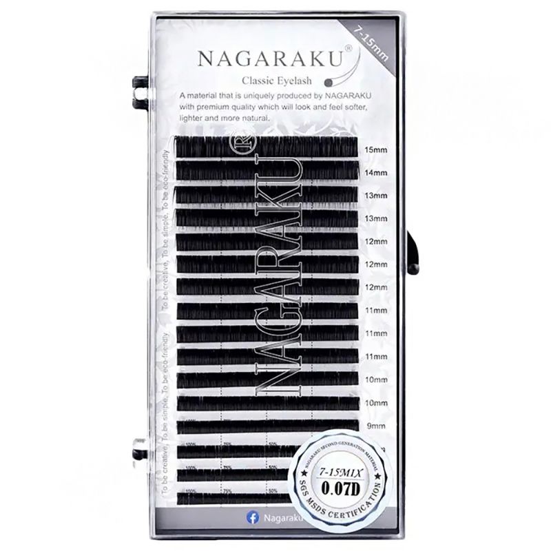 Вії для нарощування Nagaraku Mix вигин CC 0.07 (чорний, 16 рядів, 7-15 мм)