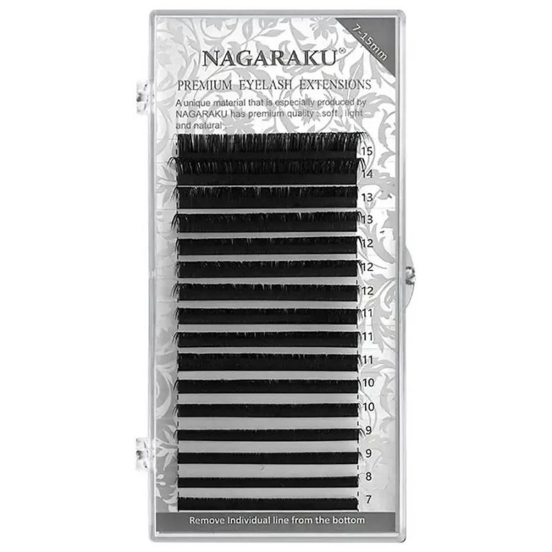 Ресницы для наращивания Nagaraku Mix изгиб N (M) 0.07 (черный, 16 рядов, 7-15 мм)