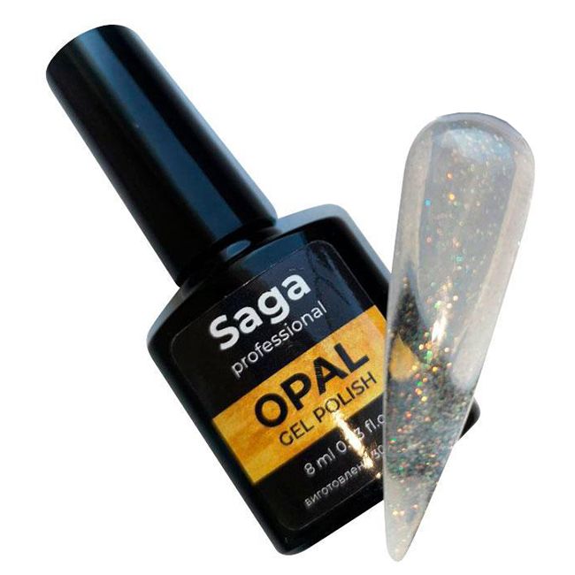 Гель-лак Saga Opal №1 (прозрачный с шиммером и голографическими блестками) 8 мл