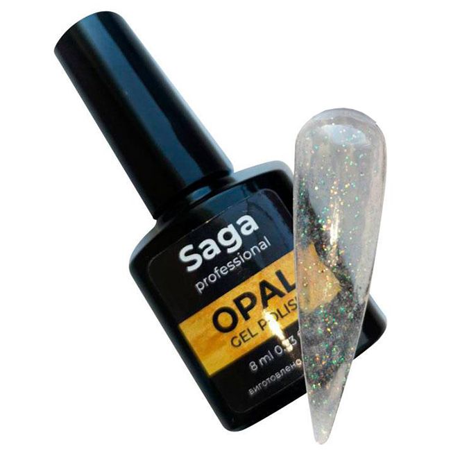Гель-лак Saga Opal №2 (прозорий з шіммери і голографічними блискітками) 8 мл
