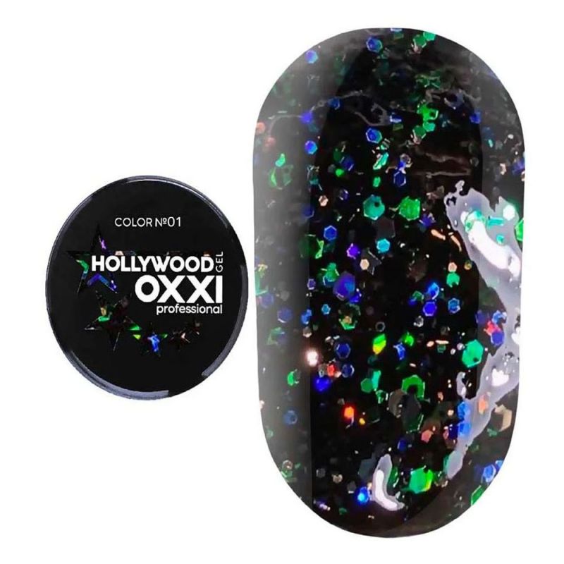 Гліттерний гель Oxxi Hollywood №01 (чорний з голографічними блискітками) 5 г