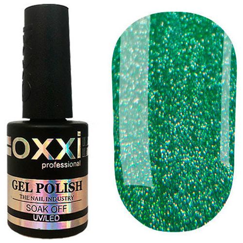 Гель-лак Oxxi №203 (зелений з голографічними блискітками) 10 мл