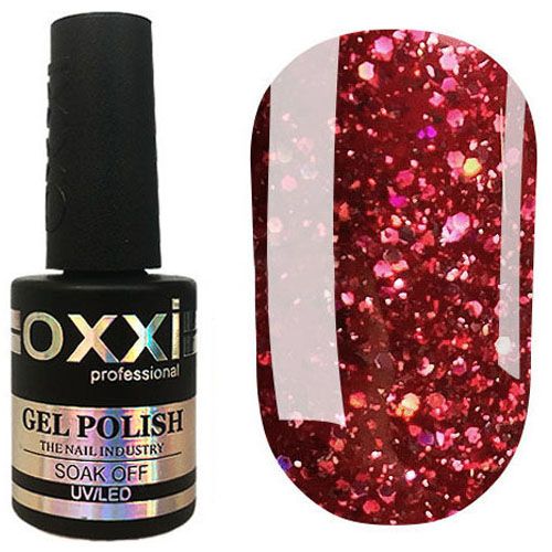 Гель-лак Oxxi Star Gel №01 (гранатово-червоний з блискітками та слюдою) 10 мл