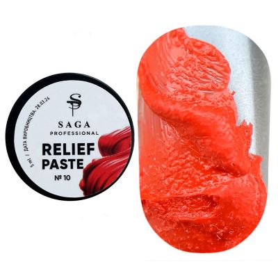 Паста для дизайну Saga Relief Paste №10 (неоновий червоний) 5 мл