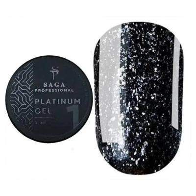 Гель-фарба для дизайну Saga Platinum Paint Gel №01 (чорний з блискітками) 5 мл