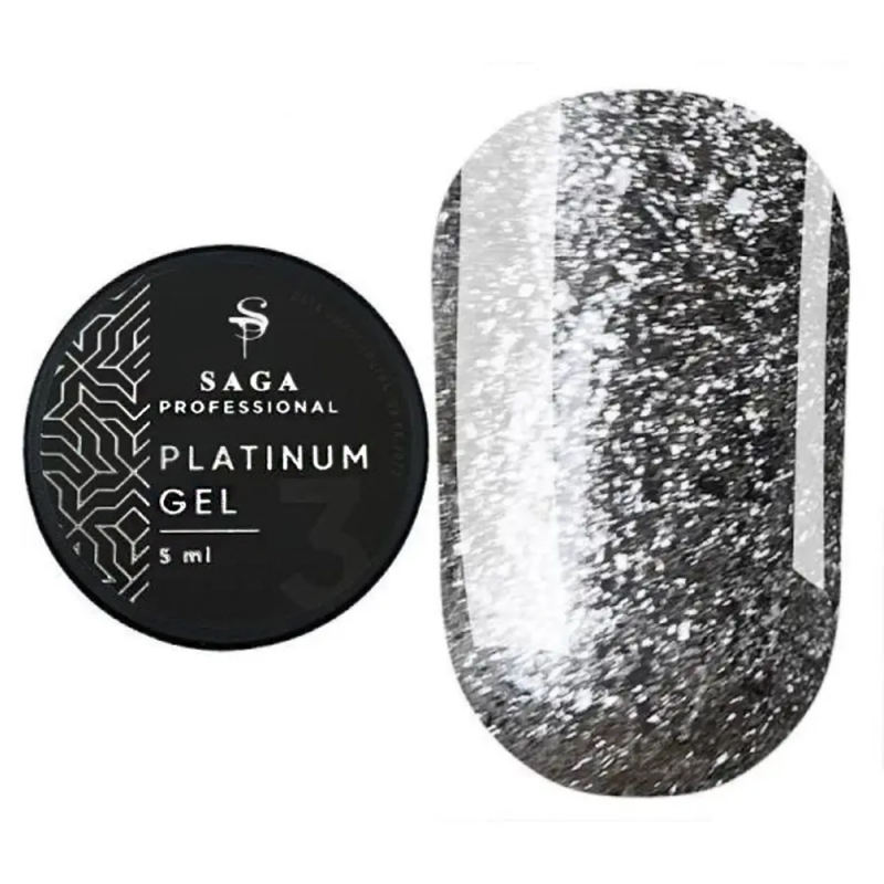 Гель-фарба для дизайну Saga Platinum Paint Gel №03 (срібний з блискітками) 5 мл