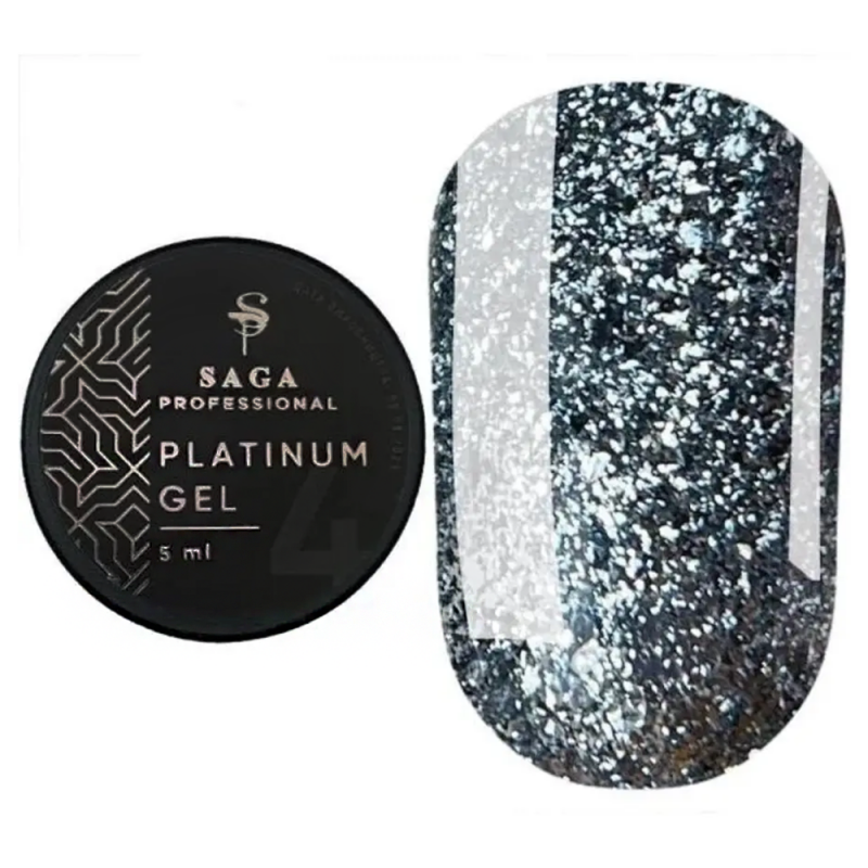 Гель-краска для дизайна Saga Platinum Paint Gel №04 (темный серебряный с блестками) 5 мл
