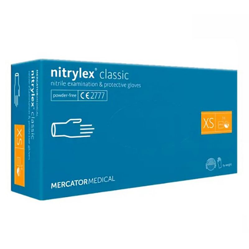 Перчатки нитриловые без пудры Mercator Medical Nitrylex Classic XS (синие) 100 штук