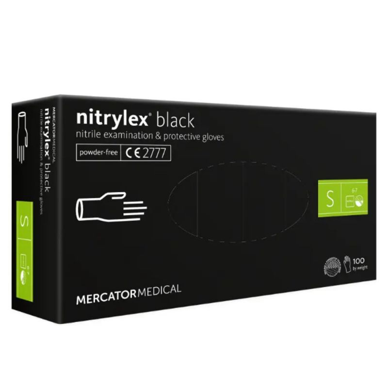 Нітрилові рукавички без пудри Mercator Medical Nitrylex Black S (чорний) 100 штук