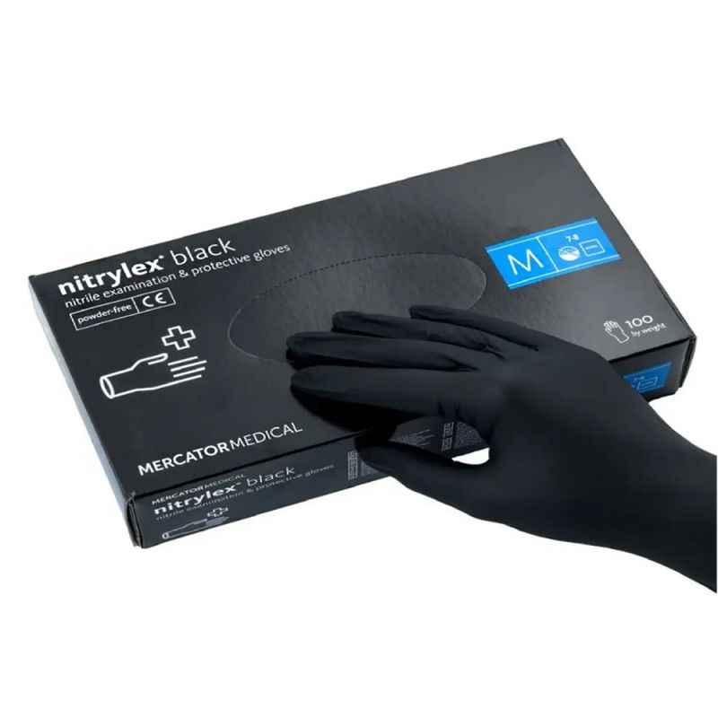 Нітрилові рукавички без пудри Mercator Medical Nitrylex Black M (чорний) 100 штук
