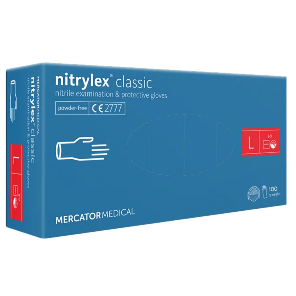 Перчатки нитриловые без пудры Mercator Medical Nitrylex Classic L .