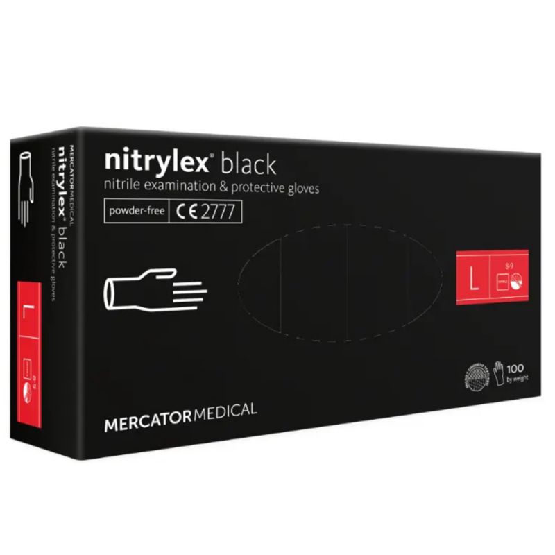 Перчатки нитриловые без пудры Mercator Medical Nitrylex Black L (черный) 100 штук