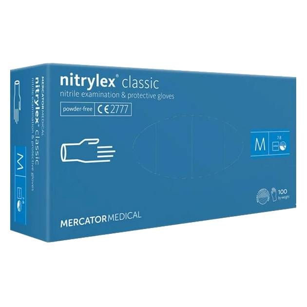Перчатки нитриловые без пудры Mercator Medical Nitrylex Classic M (синие) 100 штук