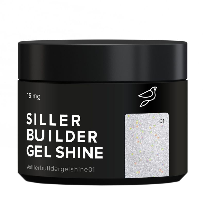 Камуфлюючий гель для моделювання Siller Builder Gel Shine №01 (прозорий з блискітками) 15 мл
