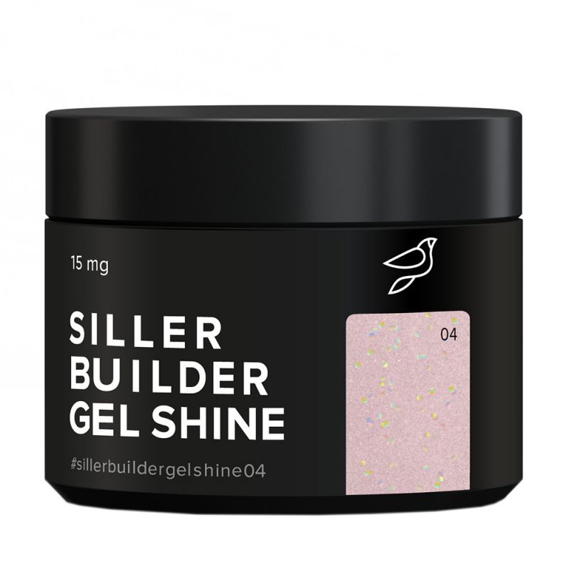 Камуфлюючий гель для моделювання Siller Builder Gel Shine №04 (персиковий з блискітками) 15 мл
