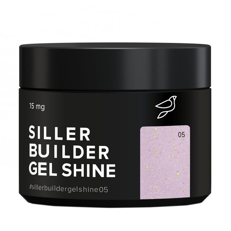 Камуфлюючий гель для моделювання Siller Builder Gel Shine №05 (блідо-рожевий з блискітками) 15 мл