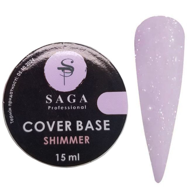Камуфлирующая база Saga Cover Base Shimmer №7 (бело-сиреневый с шиммером) 15 мл