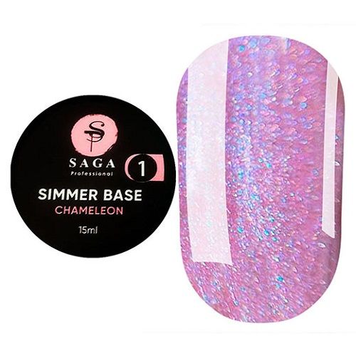 Камуфлююча база Saga Shimmer Base Chameleon №1 (бузково-рожевий з шиммером) 15 мл