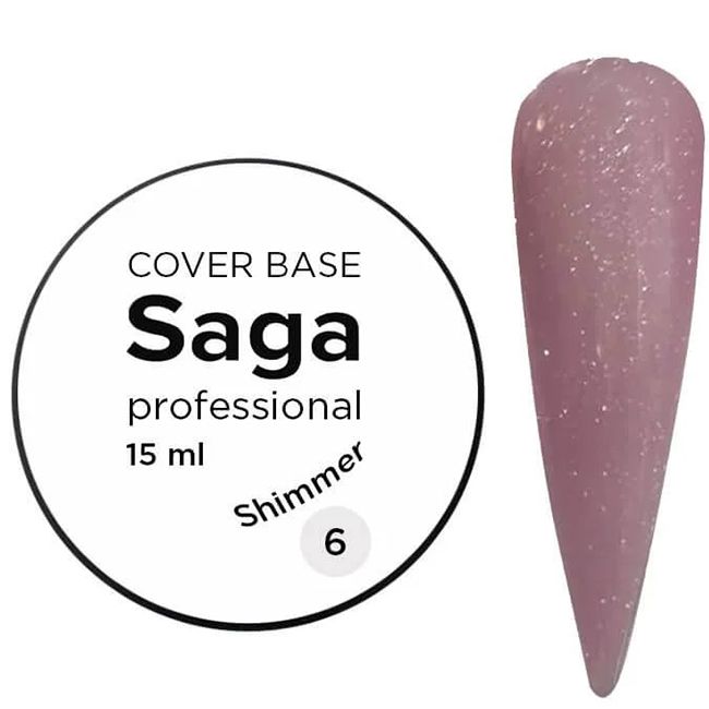 База для гель-лаку камуфлирующая Saga Cover Base №6 (яскраво-рожева з шіммери) 15 мл