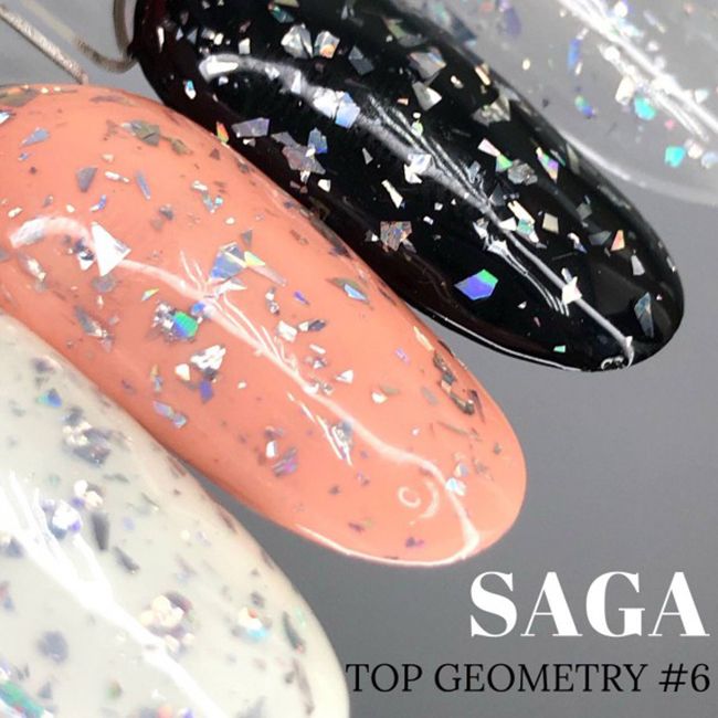 Топ для гель-лаку Saga Geometry №6 (c пластівцями слюди-хамелеон) 8 мл