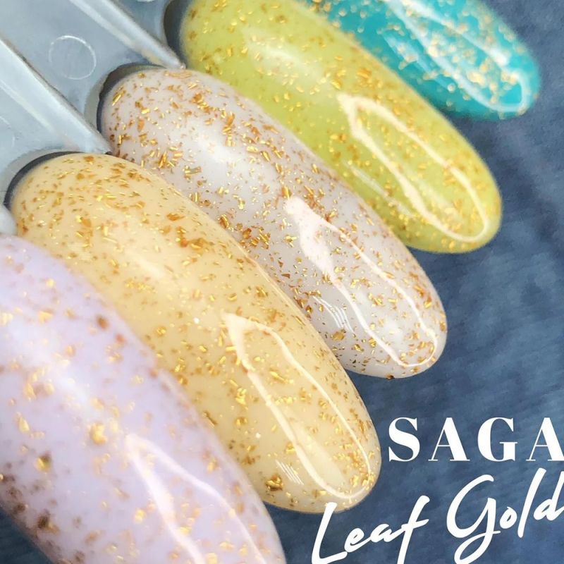 Топ для гель-лака без липкого слоя Saga Leaf Gold (с золотой слюдой) 8 мл