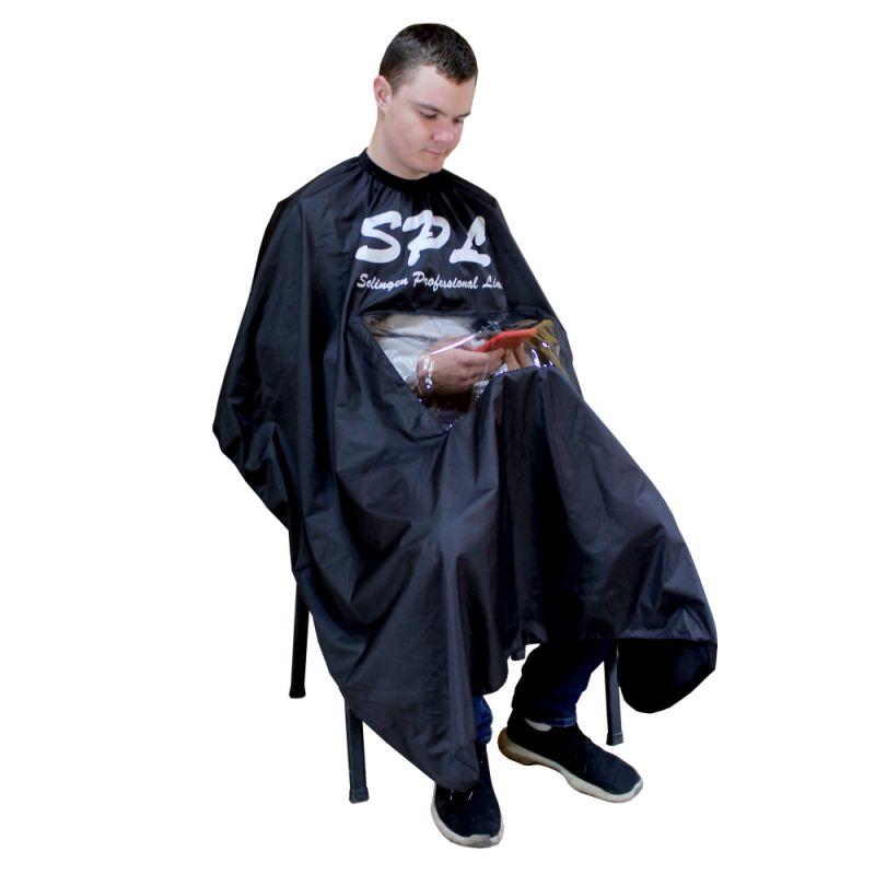 Пеньюар перукарський SPL Barber (чорний, з прозорою вставкою)