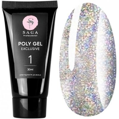 Полігель Saga Poly Gel Exclusive №1 (прозорий з шиммером) 30 мл