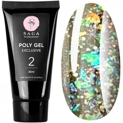 Полигель Saga Poly Gel Exclusive №2 (прозрачный с крупным шиммером) 30 мл