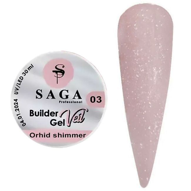 Гель для наращивания Saga Builder Gel Veil №3 (бледно-розовый с шиммером) 30 мл