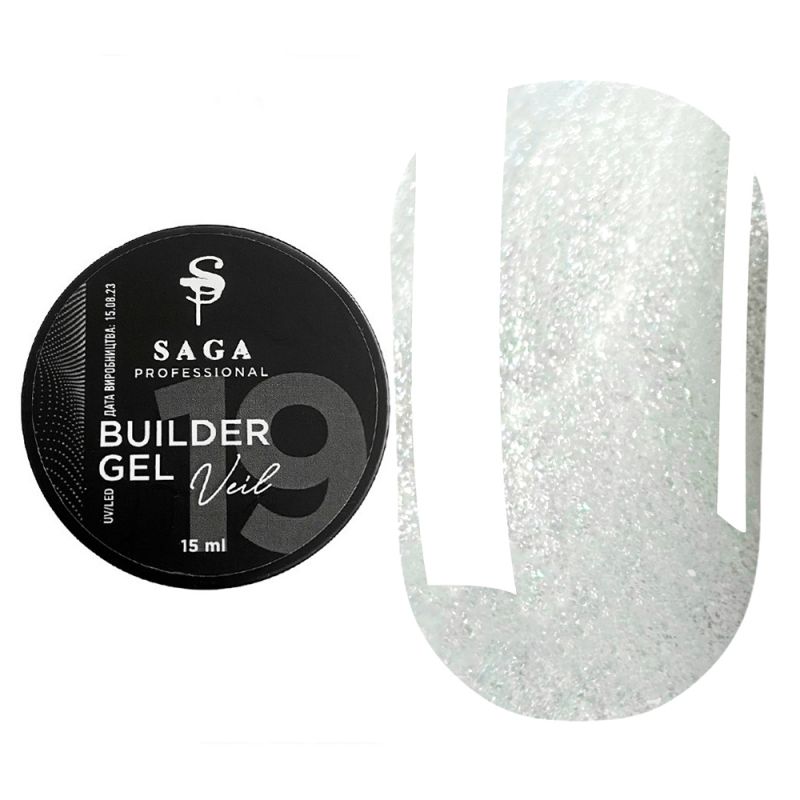 Гель для нарощування Saga Builder Gel Veil №19 (молочно-білий із шиммером) 15 мл
