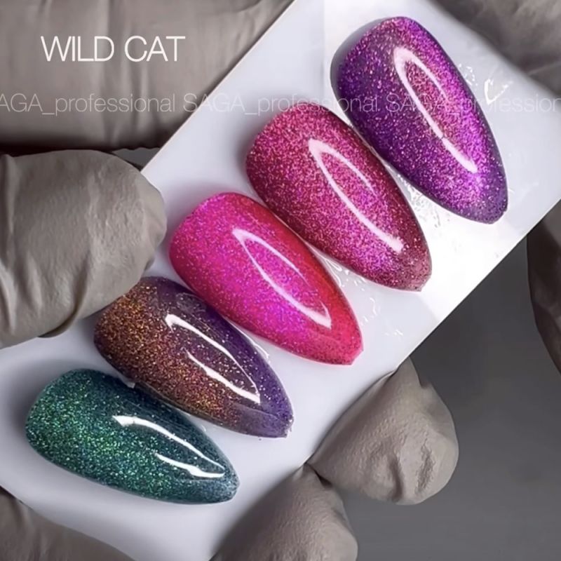 Гель-лак Saga Wild Cat №02 (фиолетово-золотой, кошачий глаз) 9 мл