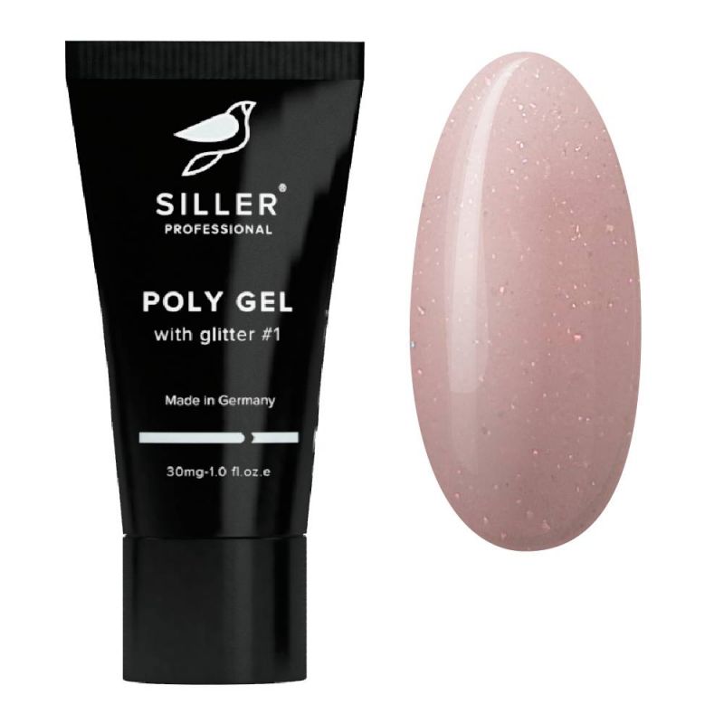 Полигель Siller Poly Gel With Glitter №1 (бледно-персиковый с глиттером) 30 мл