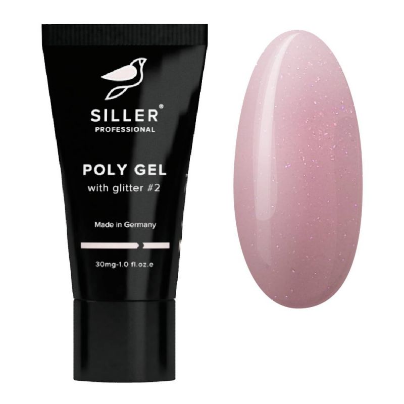 Полігель Siller Poly Gel With Glitter №2 (блідо-рожевий з глітером) 30 мл